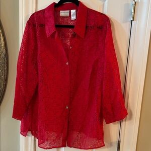 Alfred Dunner Vibrant Red Sheer Blouse